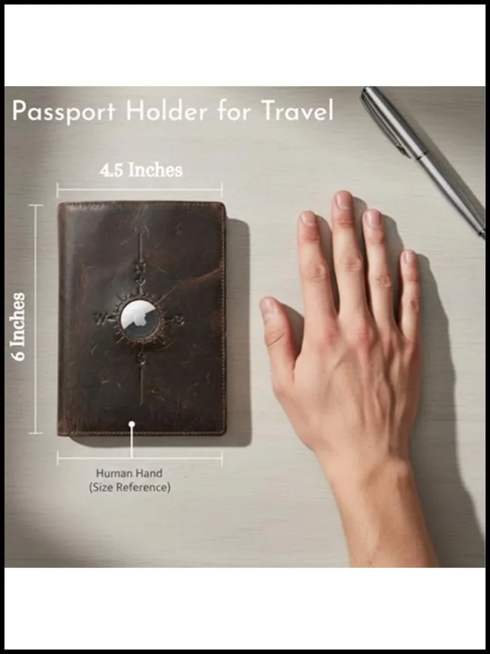Genuine Full-Grain Leather RFID Passport Holder with AirTag Slot